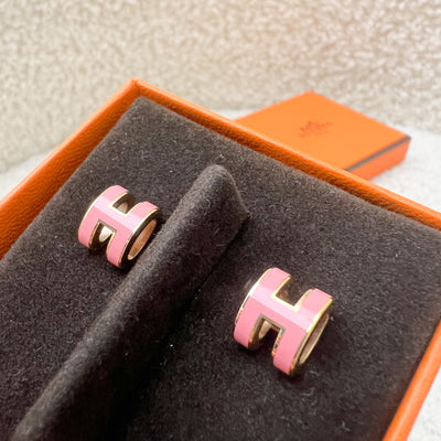 Hermes Mini Pop H Earrings in Rose Azalee Enamel and GHW