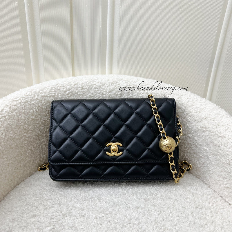 Chanel Pearl Crush Wallet on Chain WOC in 23K Black Stiff Lambskin and AGHW