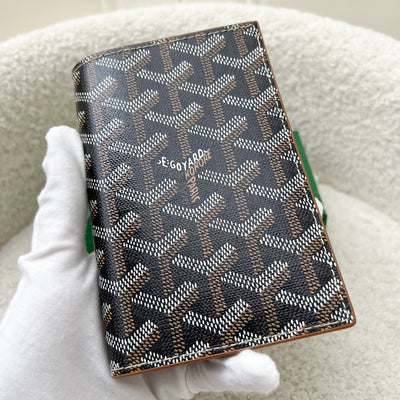 Goyard Grenelle Passport Holder in Black Signature Goyardine Canvas and Brown Leather