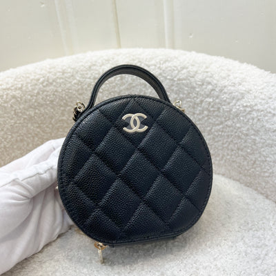 Chanel 22C Round Mini Vanity with Top Handle in Black Caviar and LGHW