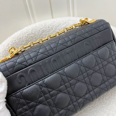 Dior Medium Caro Flap Bag in Black Grained Calfskin and GHW