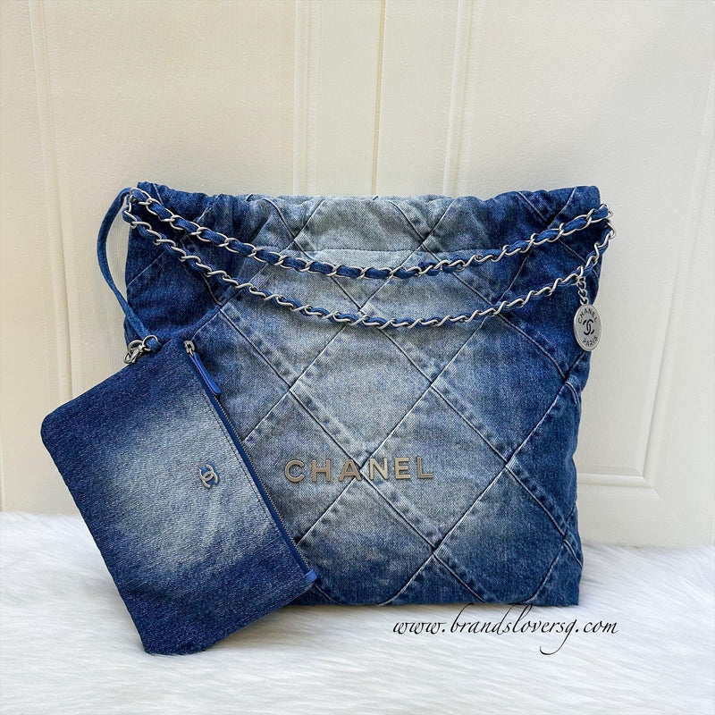 Chanel 22 Medium Hobo Bag in 23S Denim Fabric and SHW (Model: AS3261)