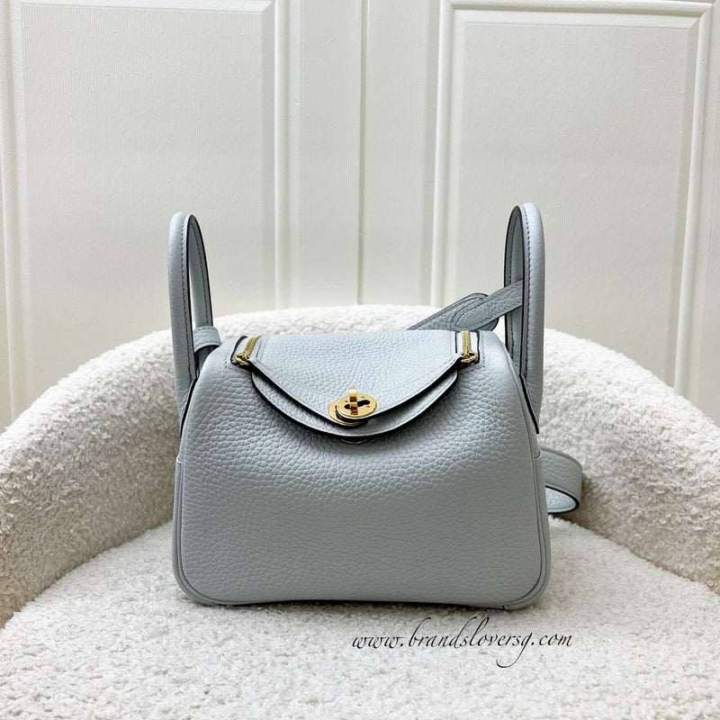 Hermes Mini Lindy in Bleu Pale Clemence Leather and GHW