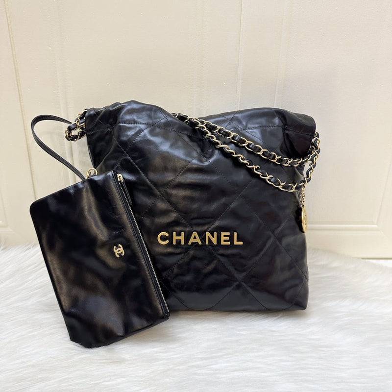 Chanel 22 Small Hobo Bag in Black Shiny Calfskin and AGHW