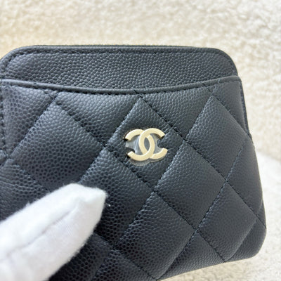 Chanel Zipped Square Compact Wallet / Card Holder in Black Caviar and LGHW