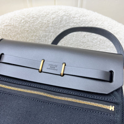 Hermes Mini Herbag Retourne in Noir Black Toile Militaire Canvas, Black Vache Hunter Leather and GHW