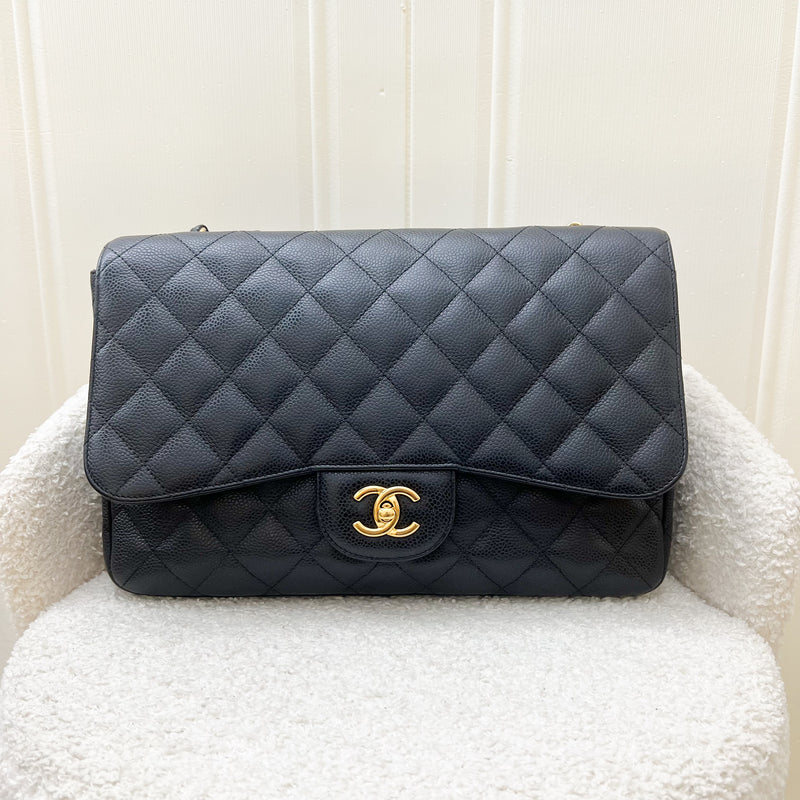 Chanel Classic Jumbo Single Flap SF in Black Caviar and GHW