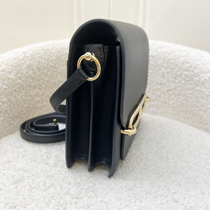 Hermes Mini Roulis in Noir Black Swift Leather and Permabrass (Light Gold) Hardware