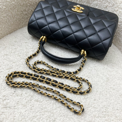 Chanel Top Handle Mini Rectangle Flap in Black Lambskin and GHW