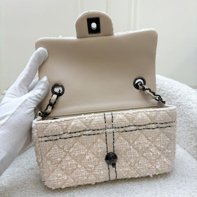 Chanel Classic Mini Rectangle Flap in Pink Tweed and Black HW