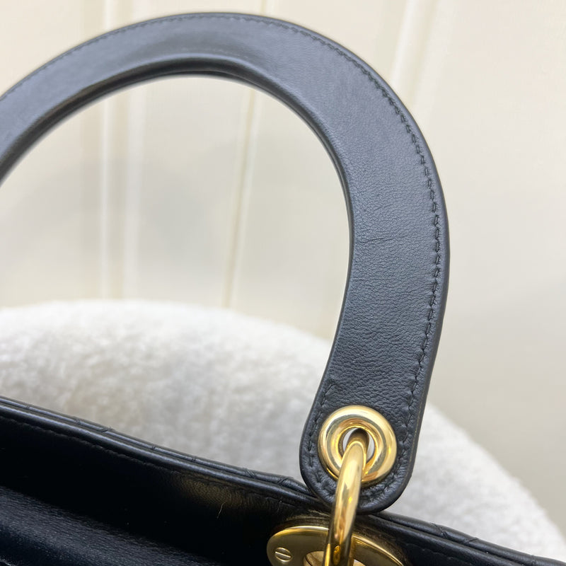 Dior Medium Lady Dior in Black Lambskin and GHW (Newer Version with Adjustable Strap)