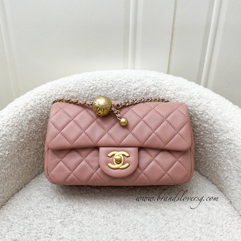 Chanel Pearl Crush Mini Rectangle Flap in 21B Rose Pink Lambskin and AGHW