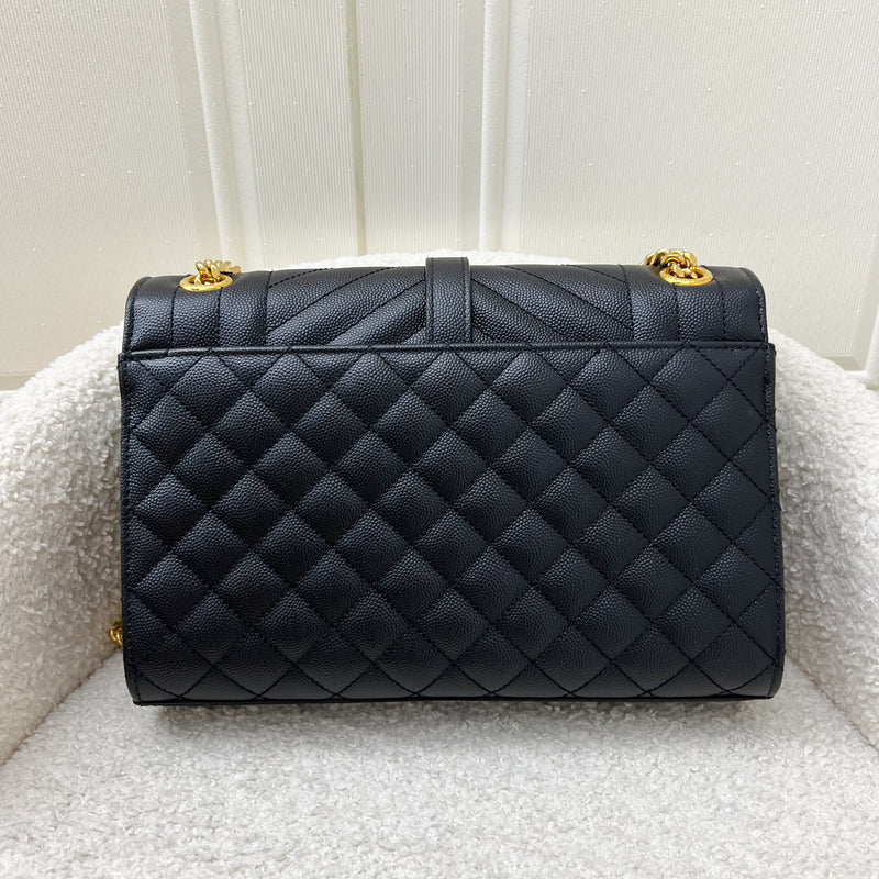 Saint Laurent YSL Medium Envelope Bag in Black Grained Leather and GHW