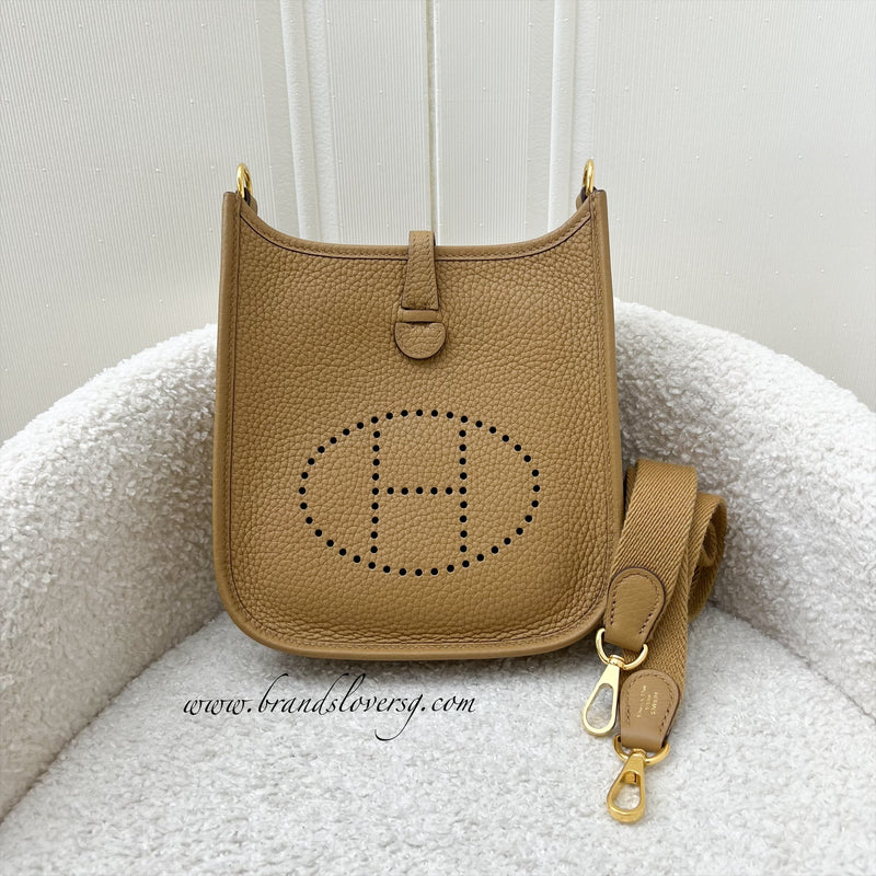 Hermes Mini Evelyne TPM in Biscuit Clemence Leather and GHW