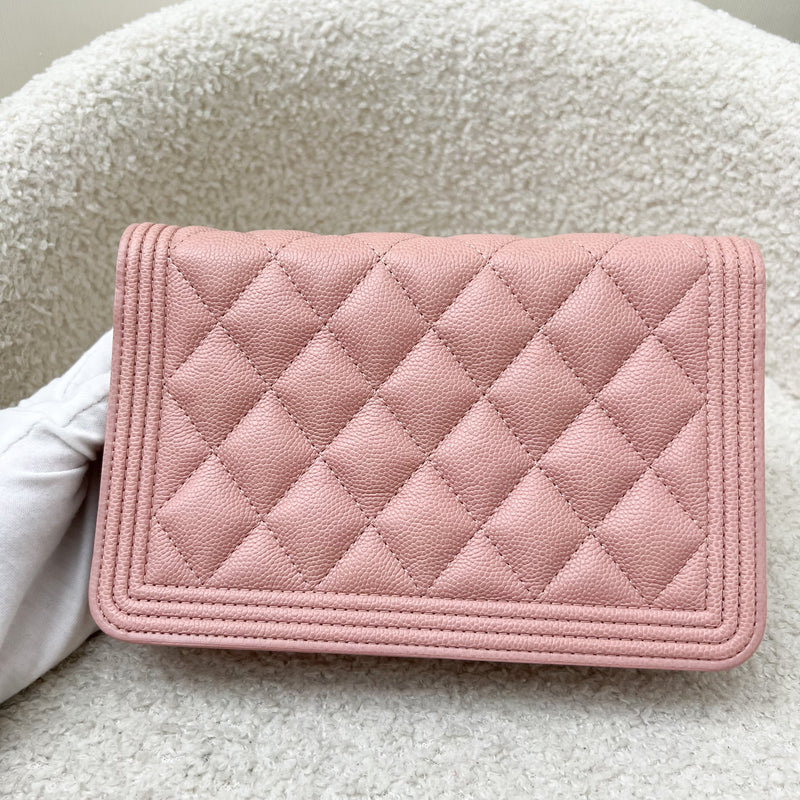 Chanel Boy Wallet on Chain WOC in Light Pink Caviar and AGHW