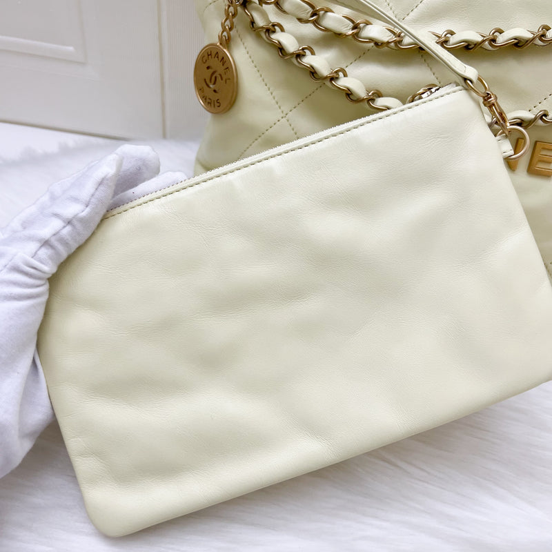 Chanel 22 Small Hobo Handbag in Pale Yellow Calfskin and AGHW