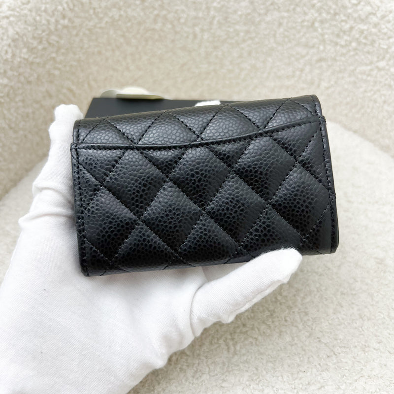 Chanel Classic Snap Card Holder in Black Caviar and SHW