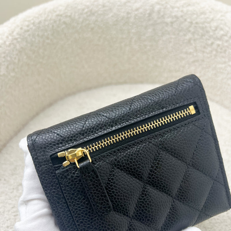 Chanel Classic Trifold Compact Wallet in Black Caviar and LGHW