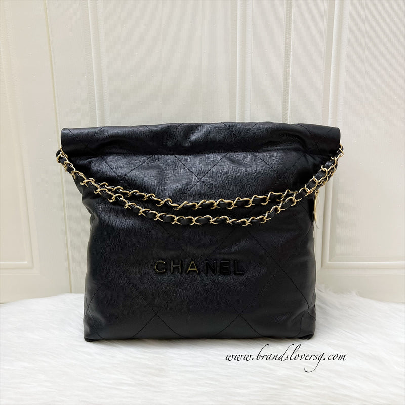 Chanel 22 So Black Small Hobo Bag in Black Caviar, Black Logo and GHW