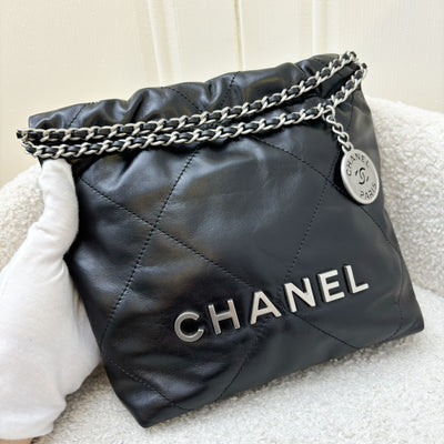 Chanel 22 Mini Hobo Handbag in Black Shiny Calfskin and SHW