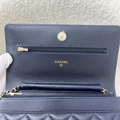 Chanel Classic Wallet on Chain WOC in Navy Blue Caviar and LGHW