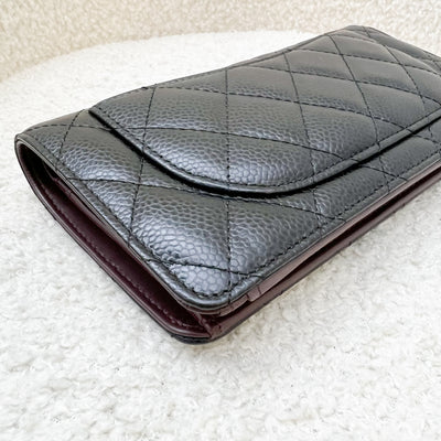 Chanel Classic Bifold Yen Long Wallet in Black Caviar and GHW