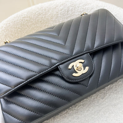 Chanel Medium Classic Flap CF in Chevron Quilted Black Lambskin and LGHW