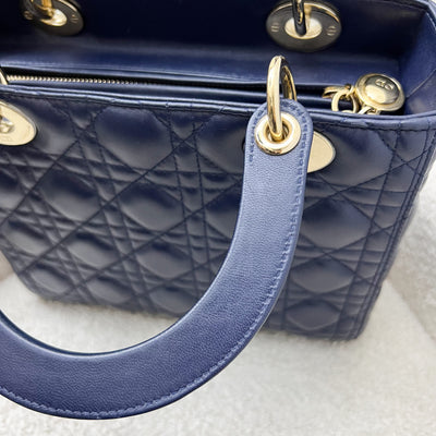 Dior Medium Lady Dior in Navy Lambskin and LGHW (Newer Version with Adjustable Strap)