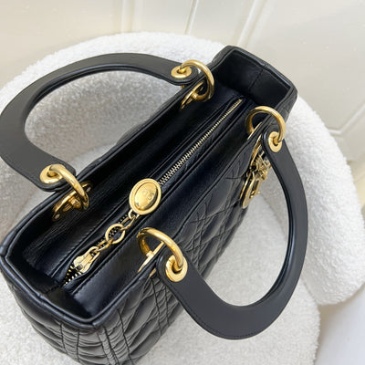 Dior Medium Lady Dior in Black Lambskin and GHW (Newer Version with Adjustable Strap)