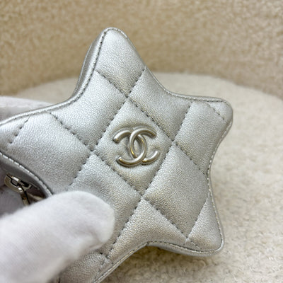 Chanel VIP Gift 24C Star Pouch Charm in Iridescent Silver Lambskin and SHW