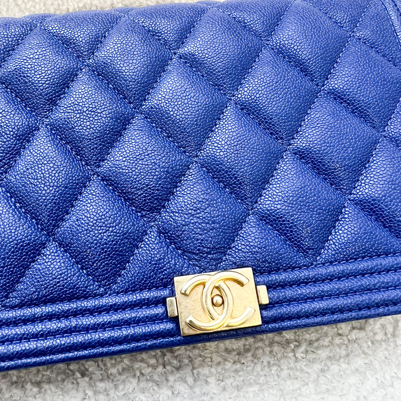 Chanel Boy Wallet on Chain WOC in Blue Caviar and AGHW