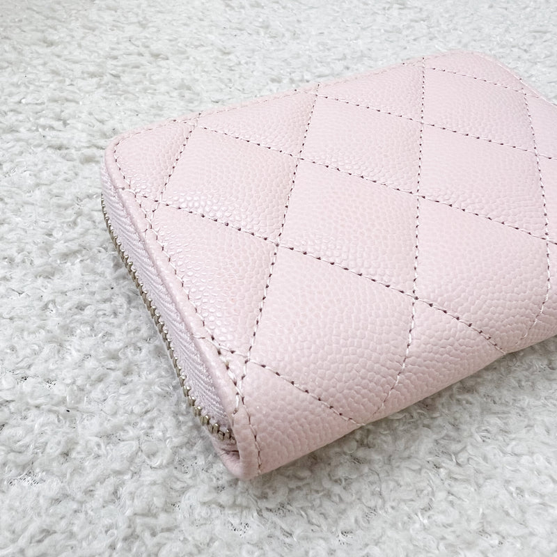 Chanel 23P Zippy Card Holder / Coin Purse in Light Pink Caviar, Crystals Logo and SHW