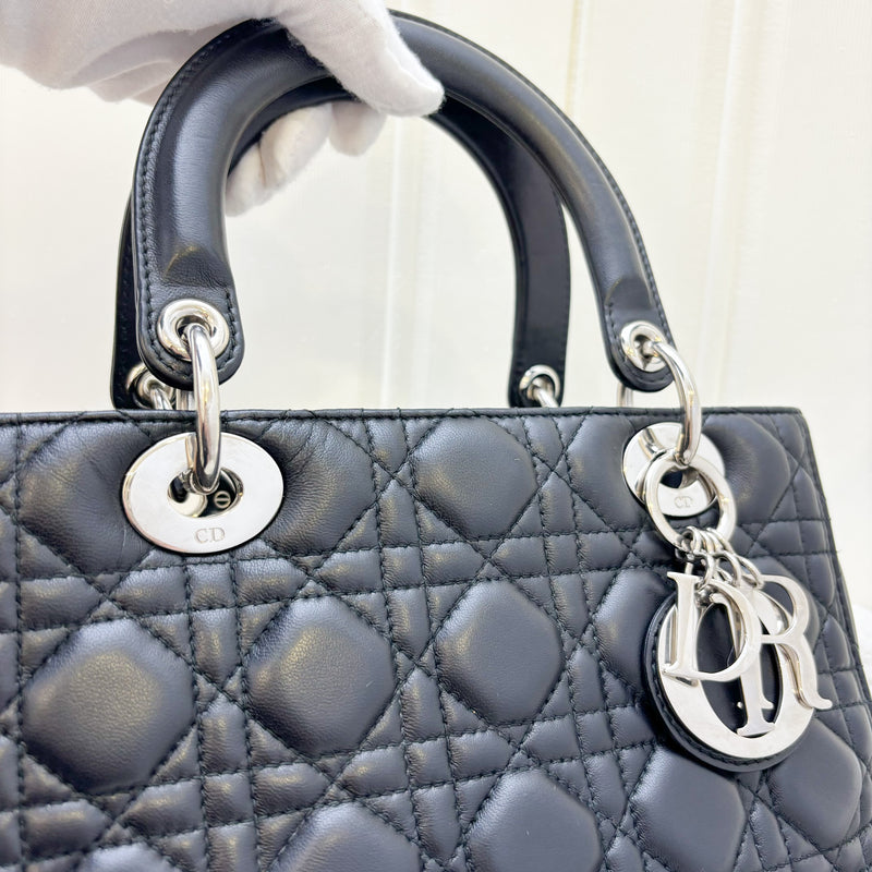 Dior Medium Lady Dior in Black Lambskin and SHW (New Version with Adjustable Strap)