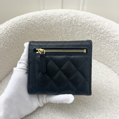 Chanel Classic Trifold Compact Wallet in Black Caviar and LGHW