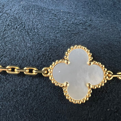 [Local Set - Oct 2023] Van Cleef & Arpels VCA Vintage Alhambra 5 Motifs Bracelet with Mother of Pearl MOP in 18K Yellow Gold (Ref: VCARA41800)
