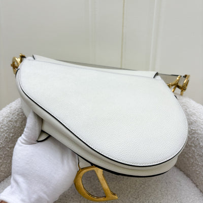 Dior Medium Saddle Bag in White Grained Calfskin and AGHW