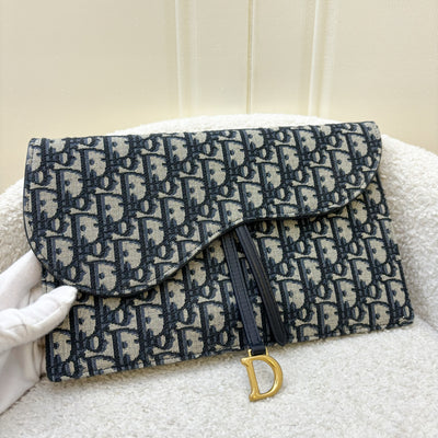 Dior Saddle Clutch in Dark Blue Oblique Canvas and GHW