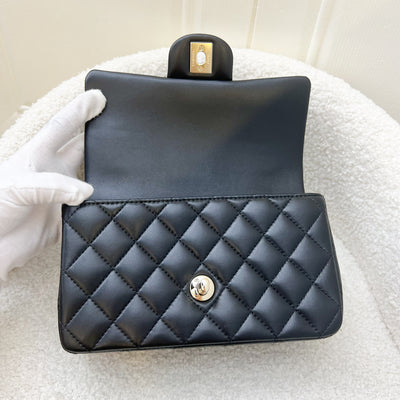 Chanel Top Handle Mini Rectangle Flap in Black Lambskin and LGHW