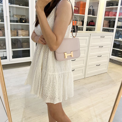 Hermes Constance 18 in Mauve Pale Chevre Mysore Leather and RGHW