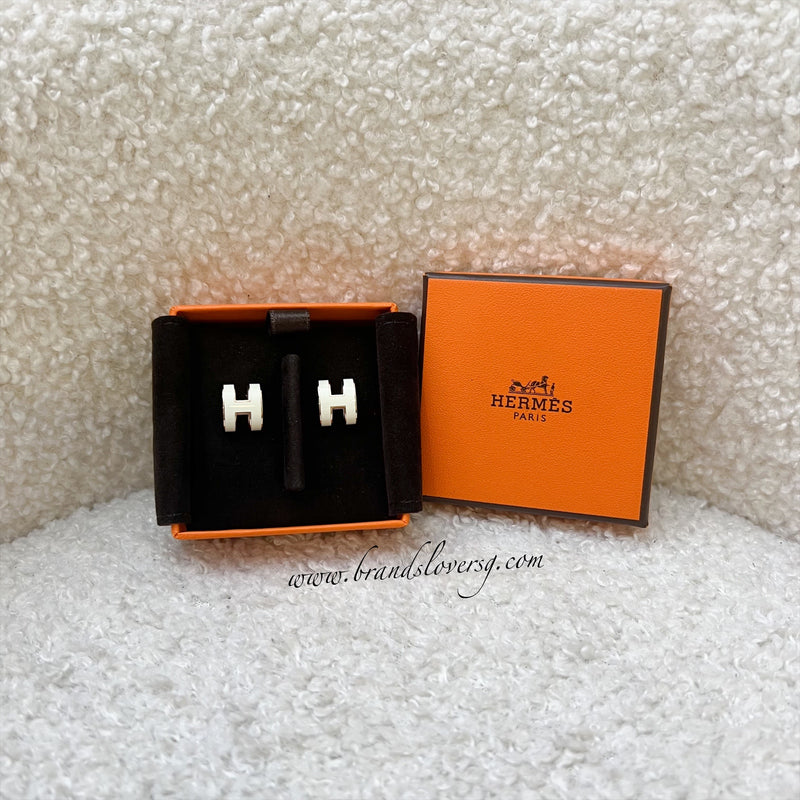 Hermes Pop H Earrings in Blanc White Enamel and GHW