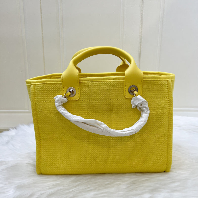 Chanel 23C Small / Medium Deauville Shopping Tote in Yellow Mixed Fibers Fabric and LGHW