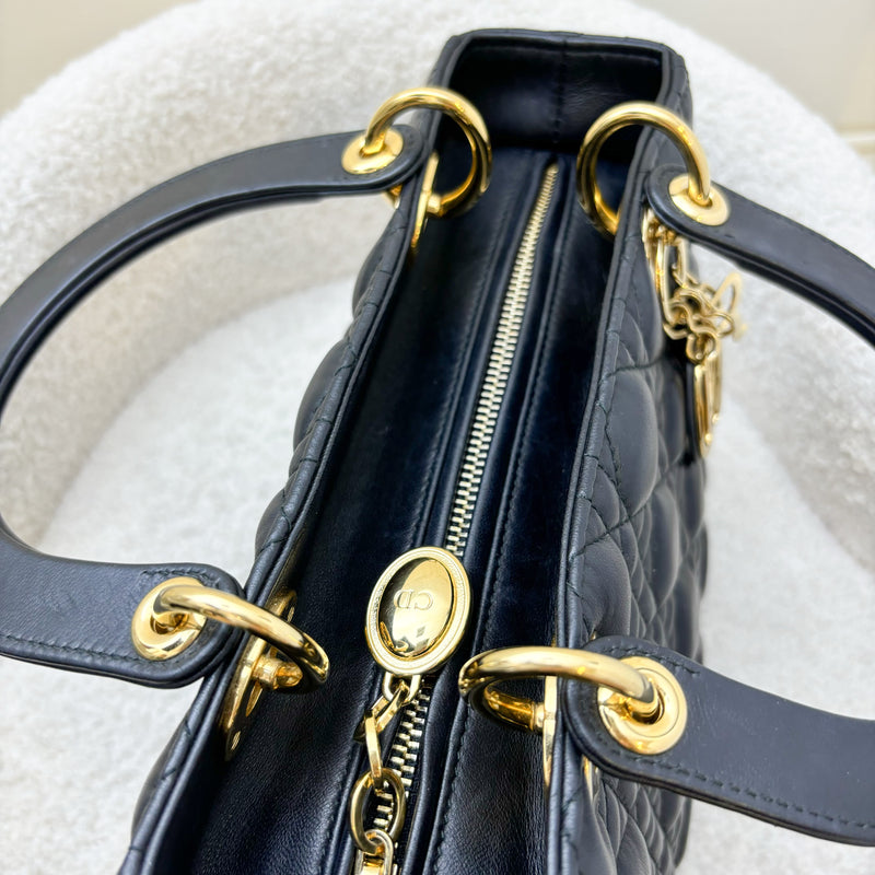 Dior Medium Lady Dior in Black Lambskin and GHW (New Version with Adjustable Strap)