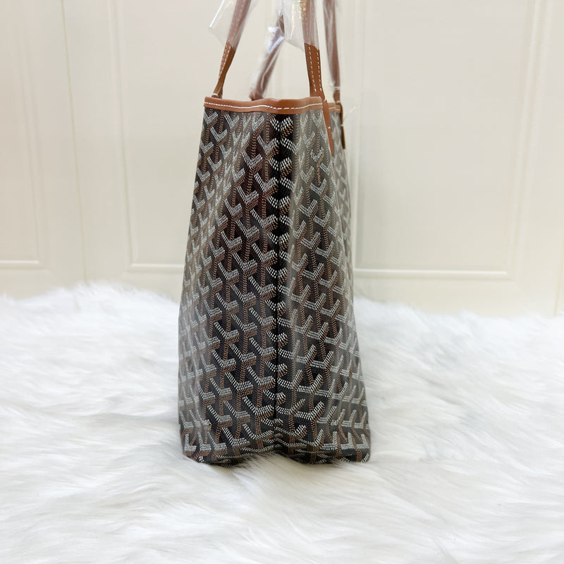 Goyard Saint Louis PM Tote in Black Signature Goyardine Canvas and Brown Trim