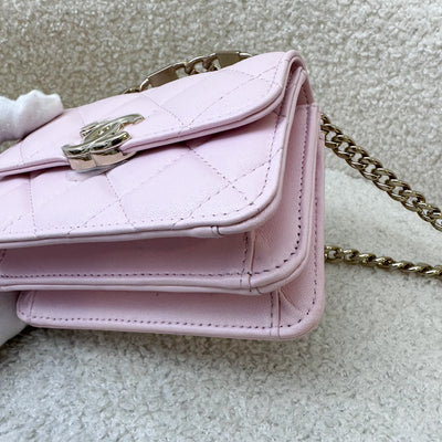 Chanel Seasonal Top Handle Mini Bag / Clutch on Chain in Pink Lambskin and GHW