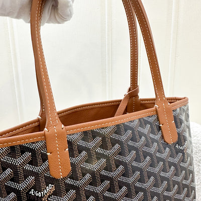 Goyard Mini Anjou in Black Goyardine Canvas with Camel Trim