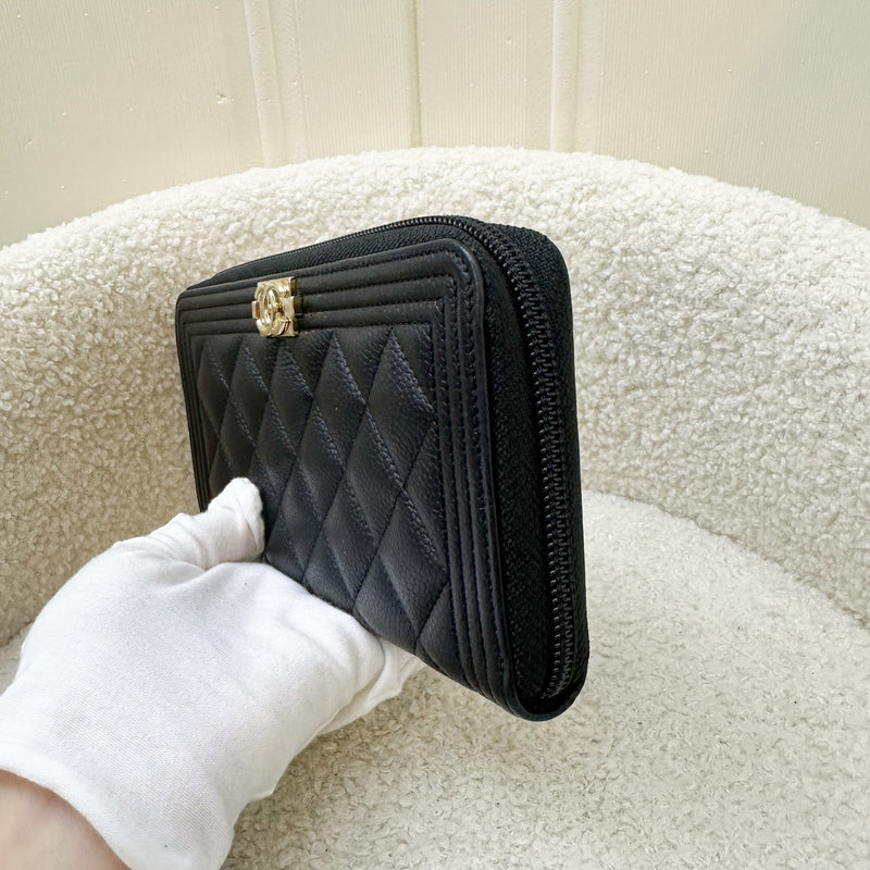 Chanel Boy Zippy Long Wallet in Black Caviar and GHW