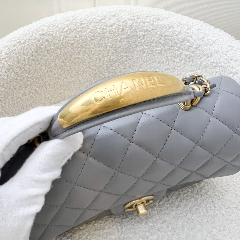 Chanel 22B Top Handle Mini Rectangle Flap in Grey Lambskin and AGHW