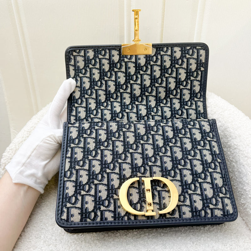 Dior 30 Montaigne Flap Bag in Dark Blue Oblique Canvas GHW