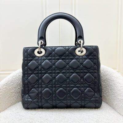 Dior Medium Lady Dior in Black Lambskin and SHW (New Version with Adjustable Strap)