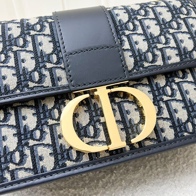 Dior 30 Montaigne Chain Flap Bag in Dark Blue Oblique Canvas and GHW